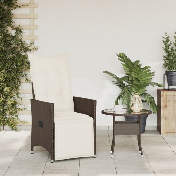 vidaXL Gartensessel Verstellbar mit Kissen Braun Poly Rattan