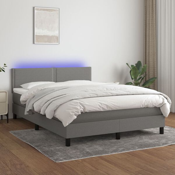 vidaXL Boxspringbett mit Matratze & LED Dunkelgrau 140x200 cm Stoff