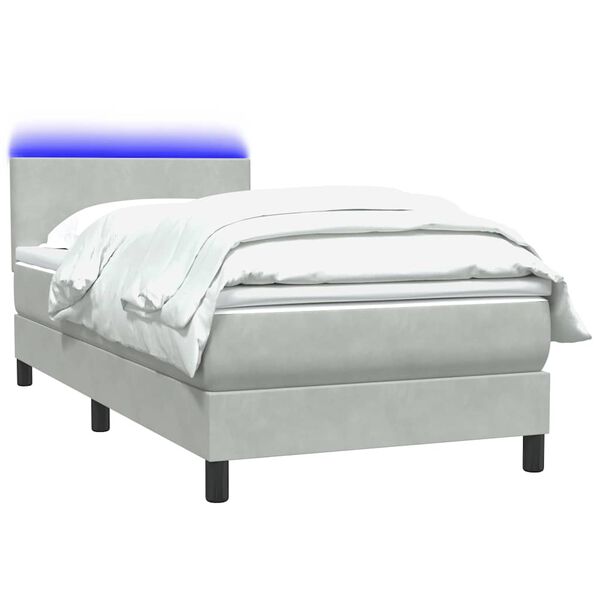 vidaXL Boxspringbett mit Matratze & LED Hellgrau 100x220 cm Samt