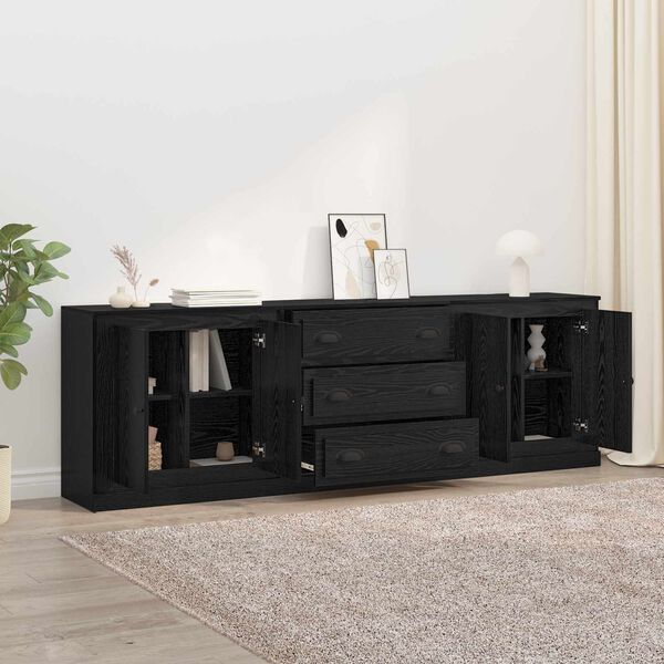 vidaXL Sideboards 3 pcs Schwarz Eichen-Optik 70 x 35,5 x 67,5 cm