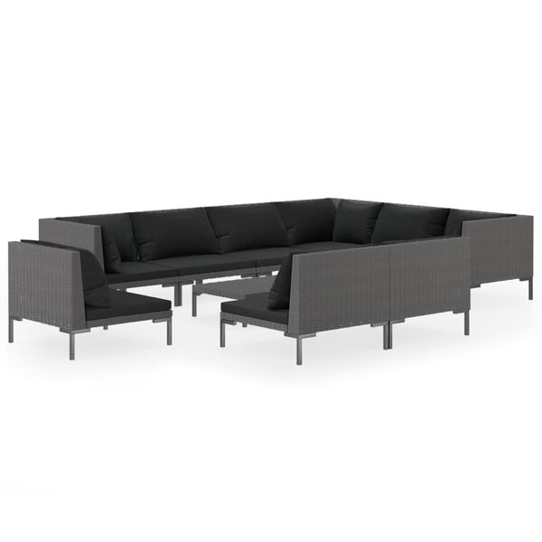 vidaXL 10-tlg. Garten-Lounge-Set mit Kissen Poly Rattan Dunkelgrau