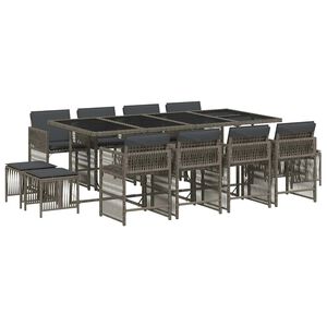 vidaXL 13-tlg. Garten-Essgruppe mit Kissen Grau Poly Rattan