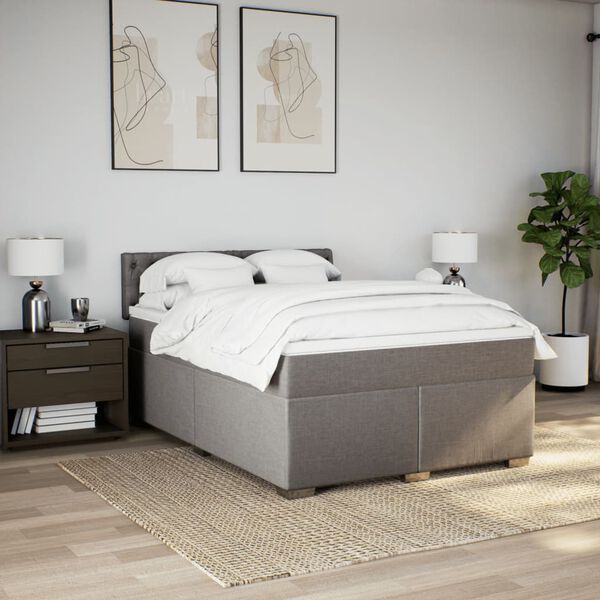 vidaXL Boxspringbett mit Matratze Taupe 140x200 cm Stoff
