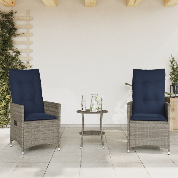 vidaXL 3-teiliges Bistro-Set mit Kissen Grau Poly Rattan