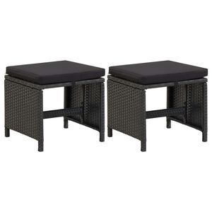 vidaXL Gartenhocker mit Kissen 2 Stk. Poly Rattan Schwarz
