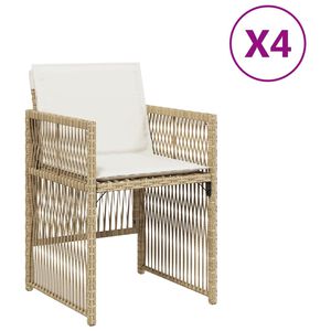 vidaXL Gartenst&uuml;hle mit Kissen 4 Stk. Beige Poly Rattan