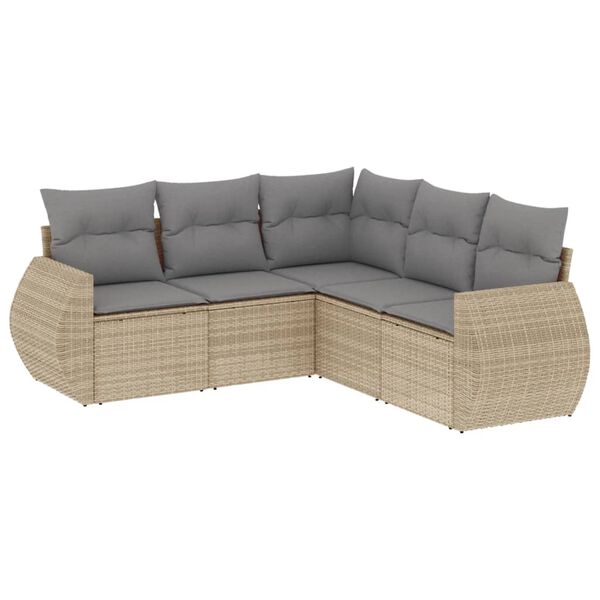 vidaXL 5-tlg. Garten-Sofagarnitur mit Kissen Beige Poly Rattan