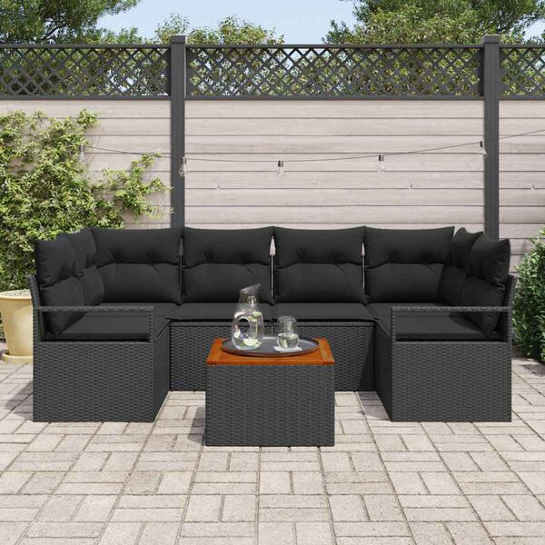 vidaXL Gartensofa-set mit Kissen 7 pcs Schwarz Poly-Rattan
