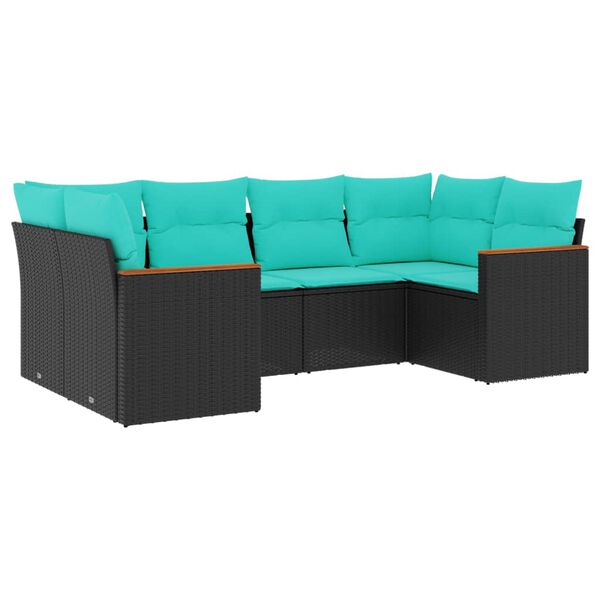 vidaXL 6-teiliges Gartensofa-Set mit Kissen, schwarzes Polyrattan
