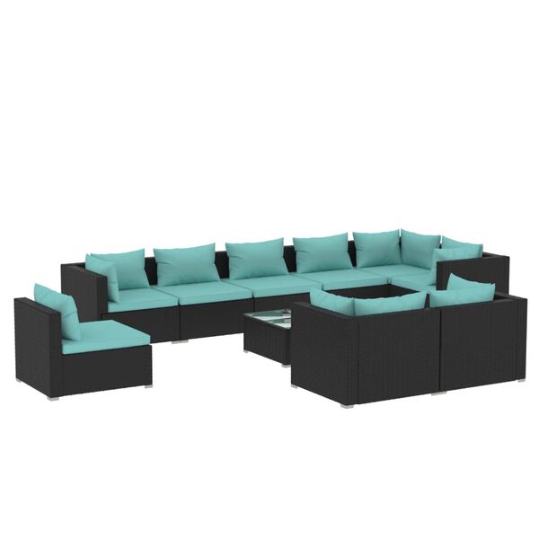 vidaXL 10-tlg. Garten-Lounge-Set mit Kissen Poly Rattan Schwarz