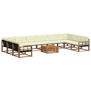 vidaXL Outdoor-Sofagarnitur mit Kissen 11 pcs Natur und Creme