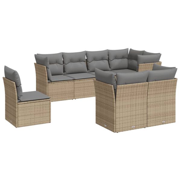 vidaXL 8-tlg. Garten-Sofagarnitur mit Kissen Beige Poly Rattan