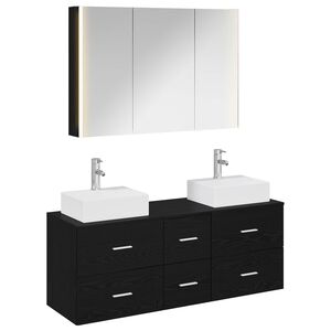 vidaXL Badezimmerm&ouml;bel-Set 4 pcs Schwarze Eiche Ingenieurholz und Glas