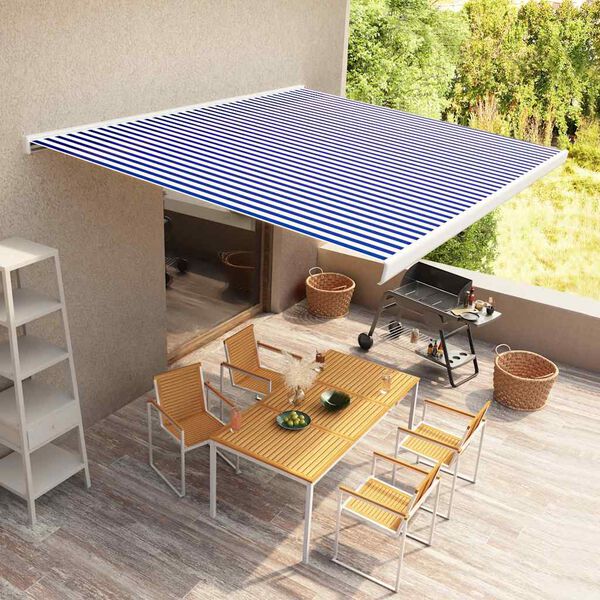 vidaXL Kassettenmarkise mit Motor 450x300 cm Blau und Wei&szlig;
