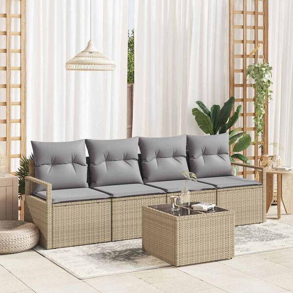 vidaXL Sofa Set mit Kissen 5 pcs Beige und Grau Poly Rattan