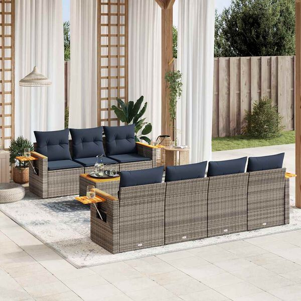 vidaXL 8-tlg. Garten-Sofagarnitur mit Kissen Grau Poly Rattan