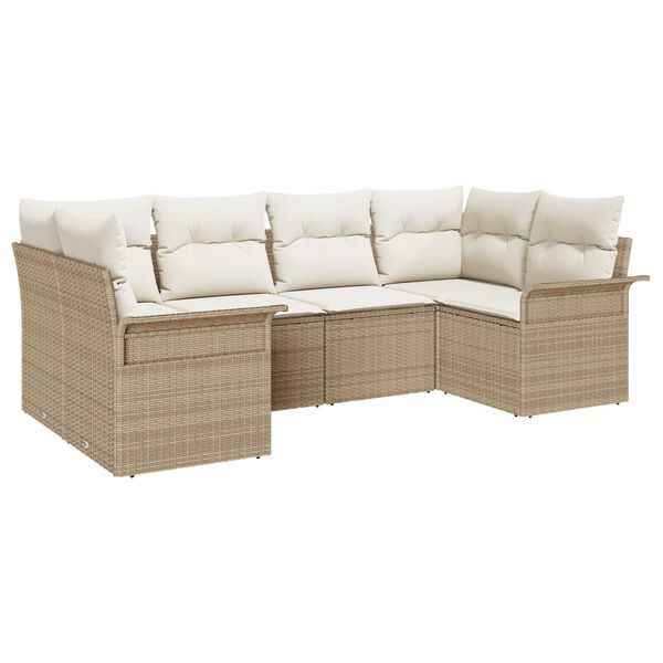 vidaXL Garten-Sofa-Set mit Kissen mit Speicher 6 pcs Beige Poly Rattan
