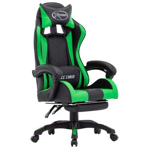 vidaXL Gaming-Stuhl mit Fu&szlig;st&uuml;tze Gr&uuml;n und Schwarz Kunstleder