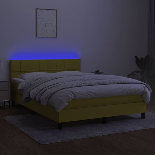 vidaXL Boxspringbett mit Matratze & LED Gr&uuml;n 140x200 cm Stoff