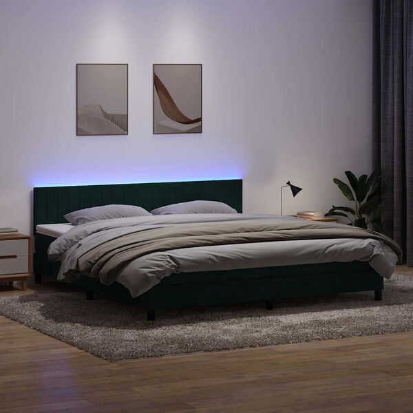 vidaXL Boxspringbett mit Matratze & LED Dunkelgr&uuml;n 180x220 cm Samt