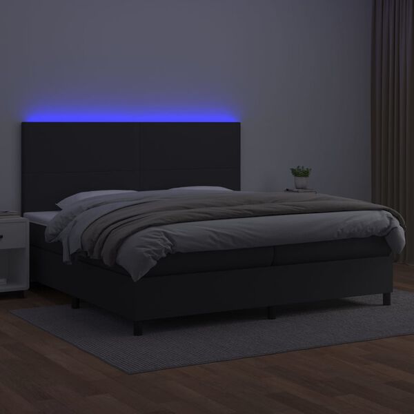 vidaXL Boxspringbett mit Matratze & LED Schwarz 200x200 cm Kunstleder