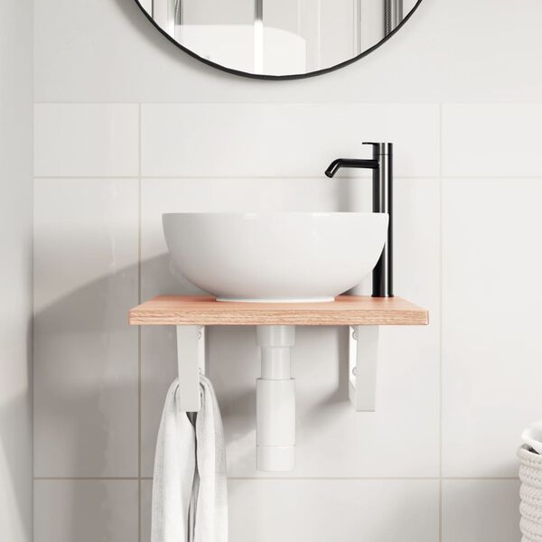 vidaXL Waschtischplatte mit Halterung Stahl und Massivholz Eiche