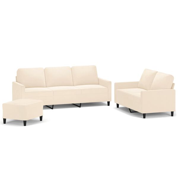 vidaXL 3-tlg. Sofagarnitur mit Kissen Creme Samt