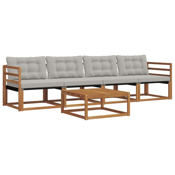 vidaXL Outdoor-Sofagarnitur mit Kissen 5 pcs Nat&uuml;rlich und Hellgrau