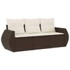 vidaXL 3-tlg. Garten-Sofagarnitur mit Kissen Braun Poly Rattan