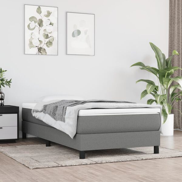 vidaXL Boxspringbett mit Matratze Dunkelgrau 90x190 cm Stoff