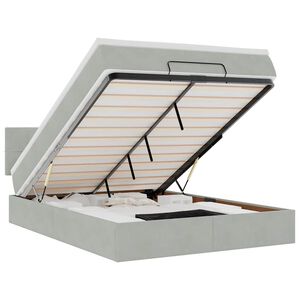 vidaXL Ottoman-Bett mit Matratze & LEDs Hellgrau 140x200 cm Samt