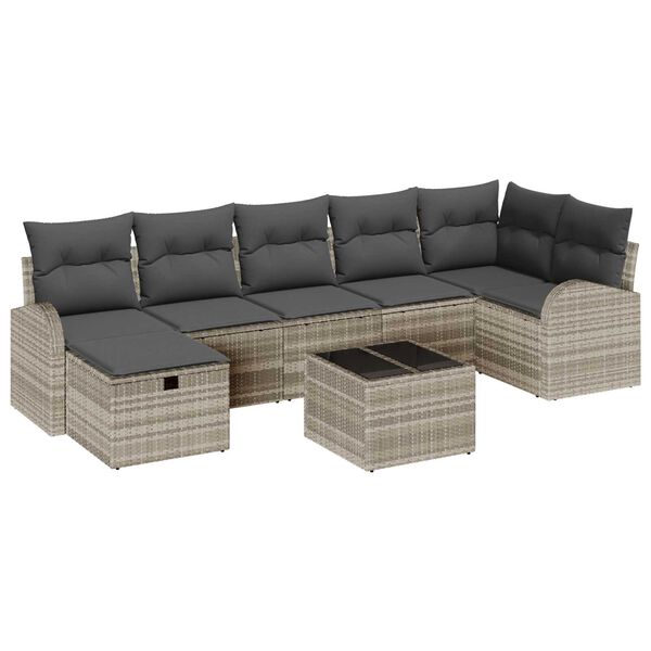 vidaXL Garten-Sofa-Set mit Kissen 8 pcs Hellgrau Poly Rattan