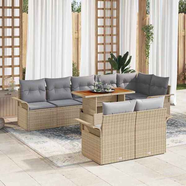 vidaXL Gartensofa-set mit Kissen 9 pcs Beige und Hellgrau Poly-Rattan
