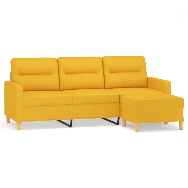 vidaXL 3-Sitzer-Sofa mit Hocker Hellgelb 180 cm Stoff