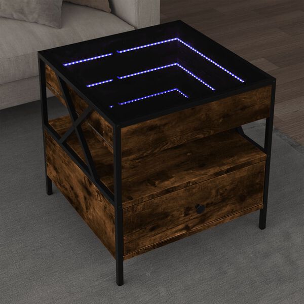 vidaXL Couchtisch mit Infinity-LED R&auml;uchereiche 50x50x51 cm