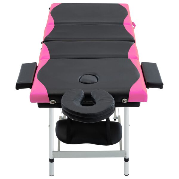 vidaXL Massageliege Klappbar 4-Zonen Aluminiumgestell Schwarz und Rosa