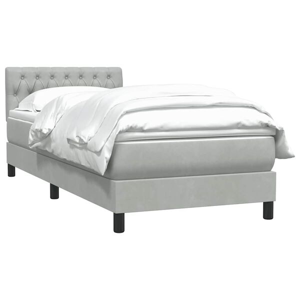 vidaXL Boxspringbett mit Matratze Hellgrau 100x220 cm Samt