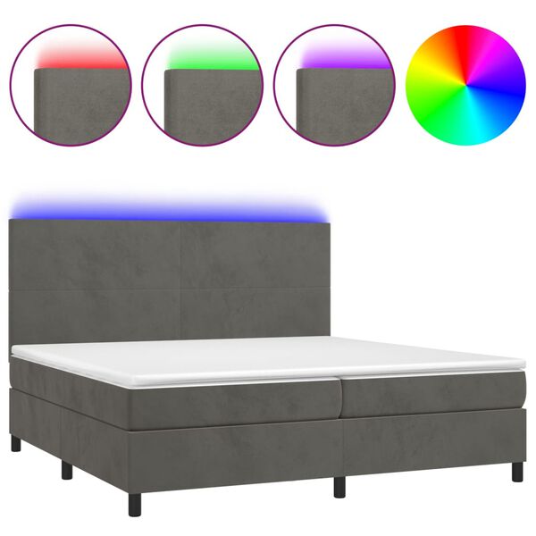vidaXL Boxspringbett mit Matratze & LED Dunkelgrau 200x200 cm Samt