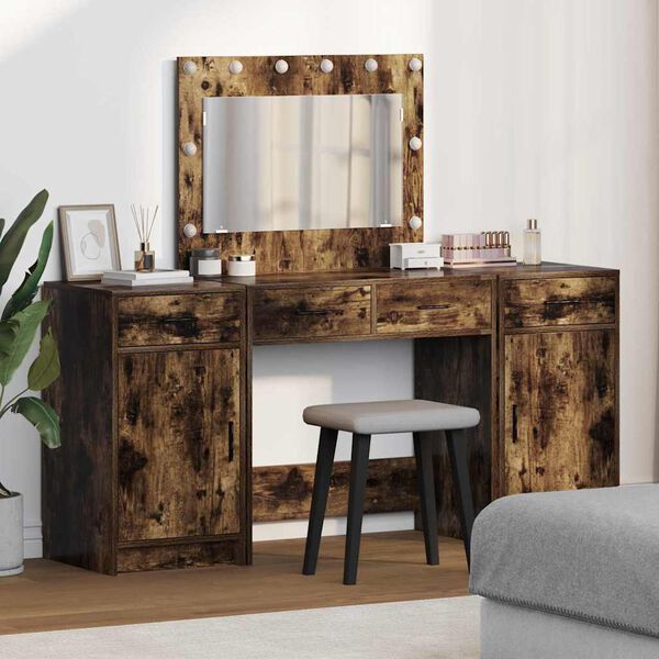 vidaXL Schminktisch mit Spiegelbeleuchtung 3 pcs Braun Holzwerkstoff