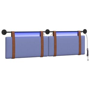 vidaXL H&auml;ngendes Kopfteil Mit LED Licht Jeans blau Antikes PU