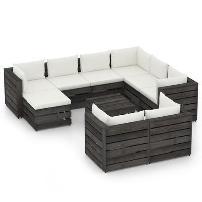 vidaXL 10-tlg. Garten-Lounge-Set mit Kissen Grau Imprägniertes Holz