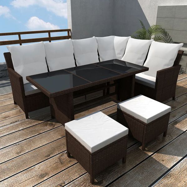 vidaXL 4-tlg. Garten-Lounge-Set mit Auflagen Poly Rattan Braun
