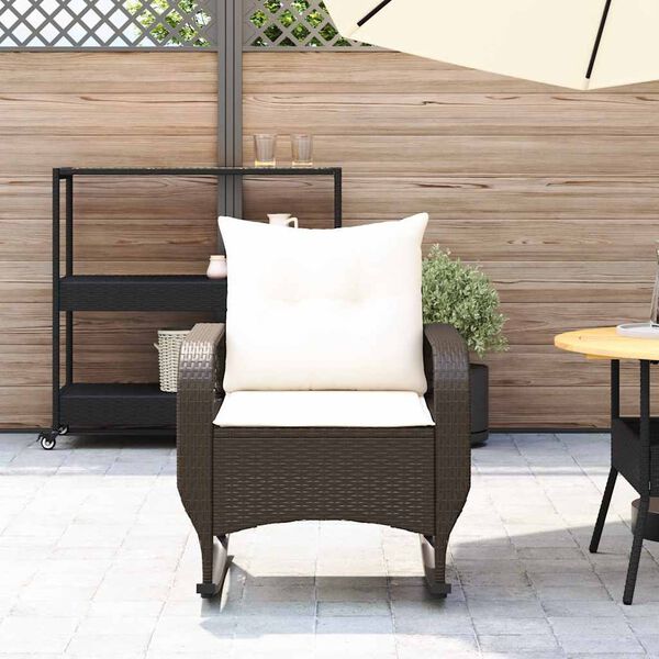 vidaXL Garten-Schaukelstuhl mit Kissen Braun Poly Rattan
