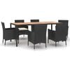 vidaXL 7-tlg. Garten-Essgruppe mit Kissen Schwarz Poly Rattan