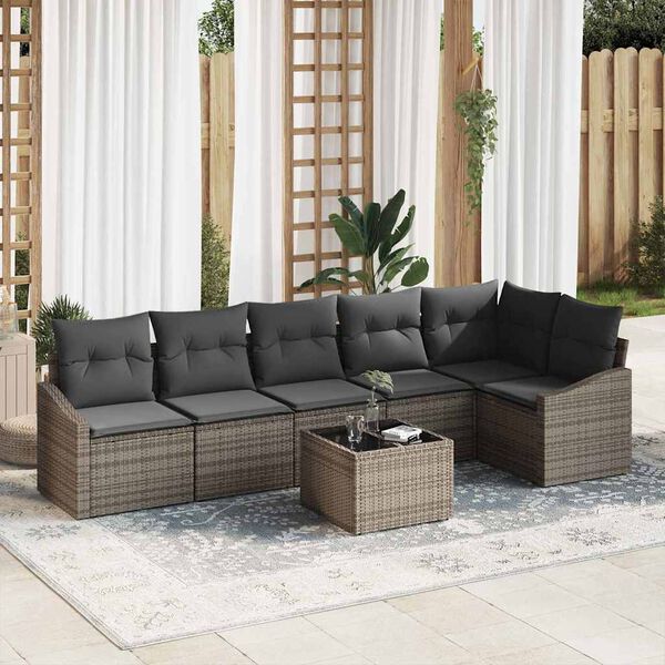 vidaXL Gartensofa-set mit Kissen 7 pcs Hellgrau Poly-Rattan