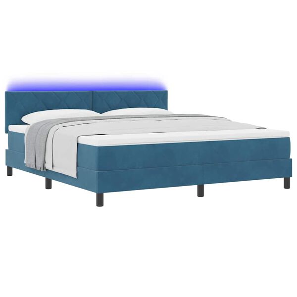 vidaXL LED Boxspringbett mit Matratze Dunkelblau 180 x 200 cm Samt