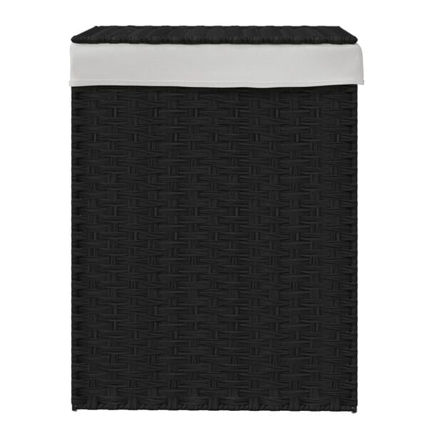 vidaXL Wäschekorb mit Deckel Schwarz 46x33x60 cm Poly Rattan