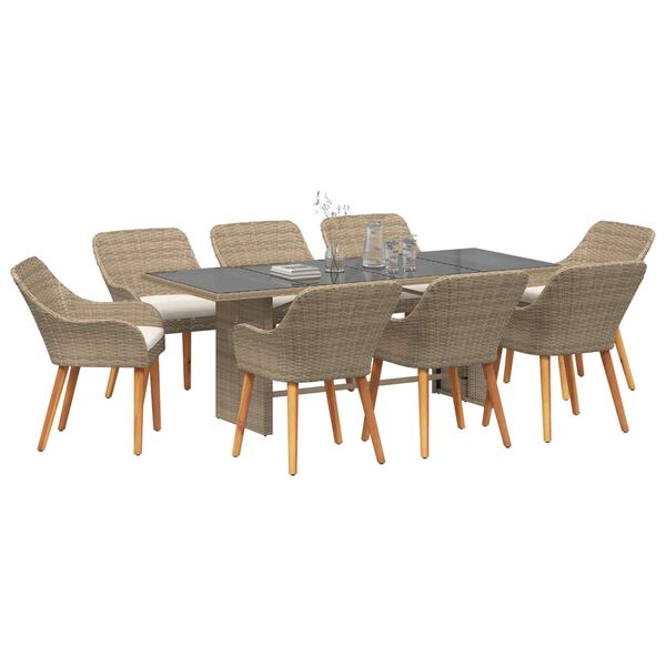 vidaXL Garten Essgruppe mit Kissen 9 pcs Beige Poly-Rattan