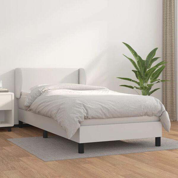 vidaXL Boxspringbett mit Matratze Wei&szlig; 90x190 cm Kunstleder