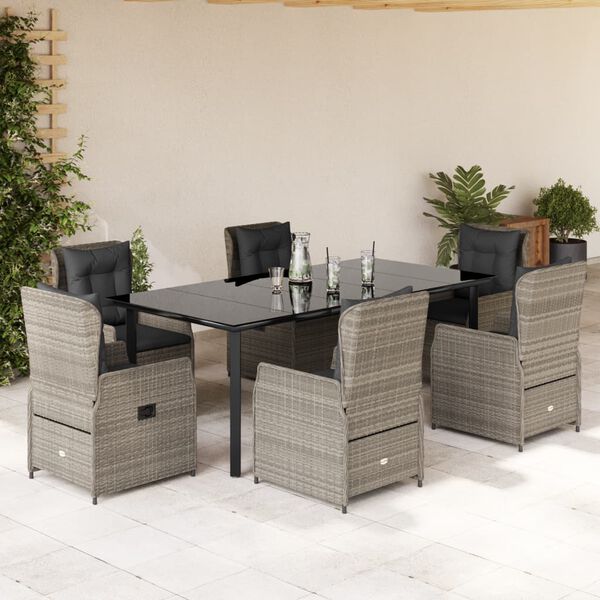vidaXL 7-tlg. Garten-Essgruppe mit Kissen Hellgrau Poly Rattan